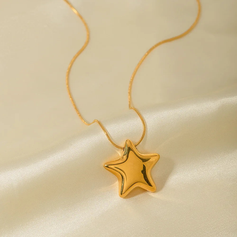 ZAKOL New Star Shaped Pendant Hanging Stainless Steel Necklace for Women Trendy Daily Versatile Jewelry