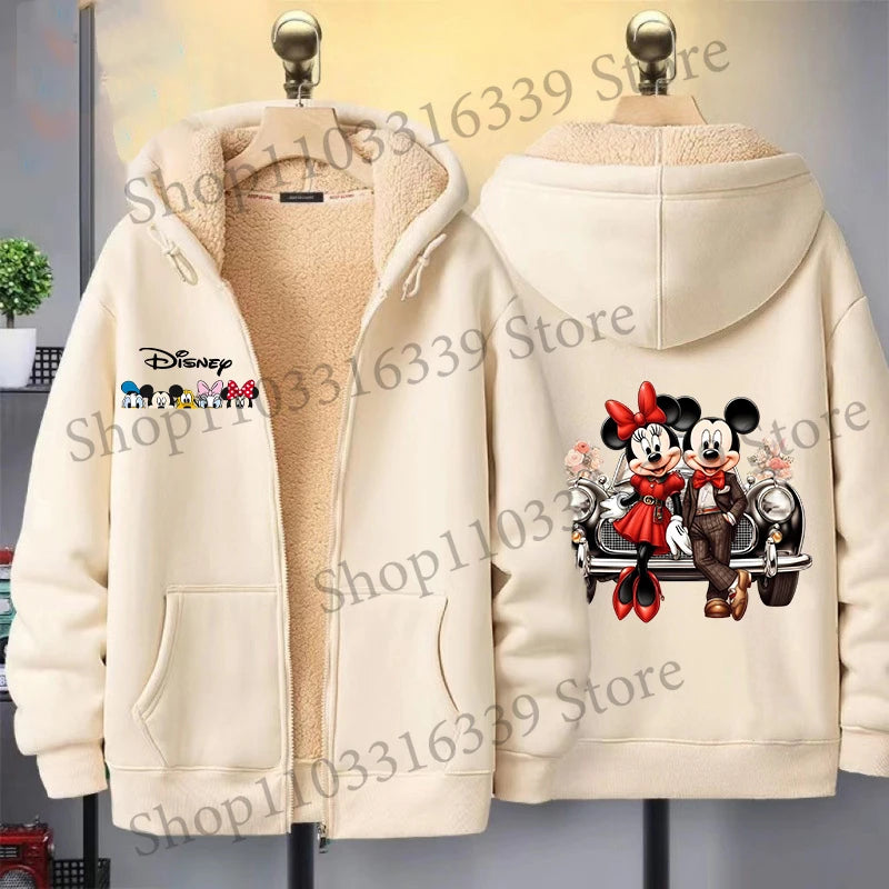 Mickey Mouse Sweatshirt Coat Male Female Autumn Winter New Thicken Long Sleeve Hooded Tops Outerwear Cartoon Clothing Xmas Gift