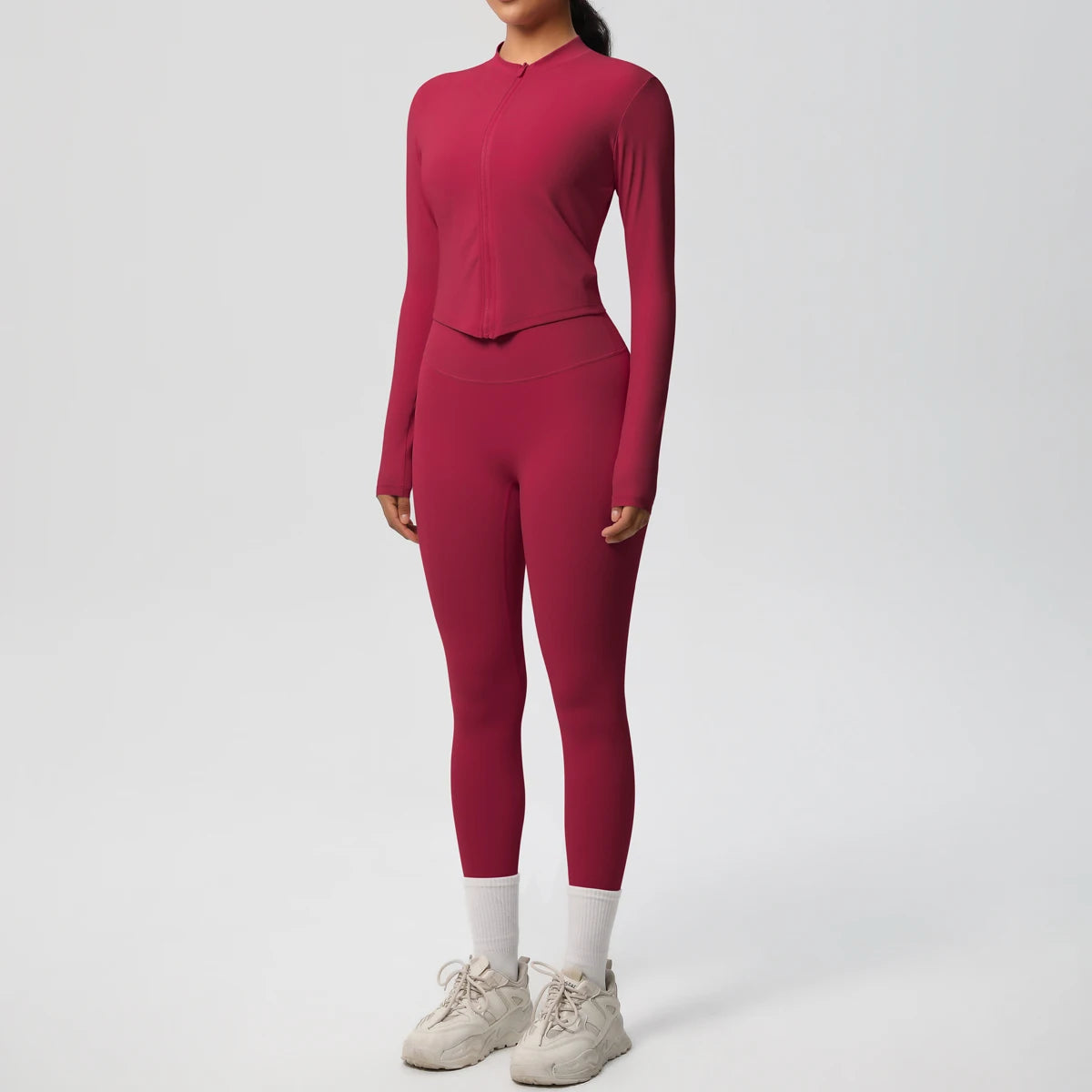Hot Sale New Yoga Suit for Women Solid Color Yoga Zipper Long Sleeves Slim Casual Jacket Top Quick Drying Fitness Pants Gym Set