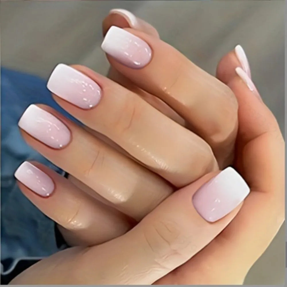 24pcs Gifts Reusable Nail Kit Full Cover Fake Nails Nail Glue Short Square Press On Nails Nail File Nails Stikers Nail Art