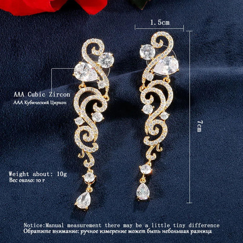ZAKOL Luxury Shiny AAA Cubic Zirconia Hanging Earrings for Women Imitation Pearl Bridal Long Earring Women's Wedding Jewelry