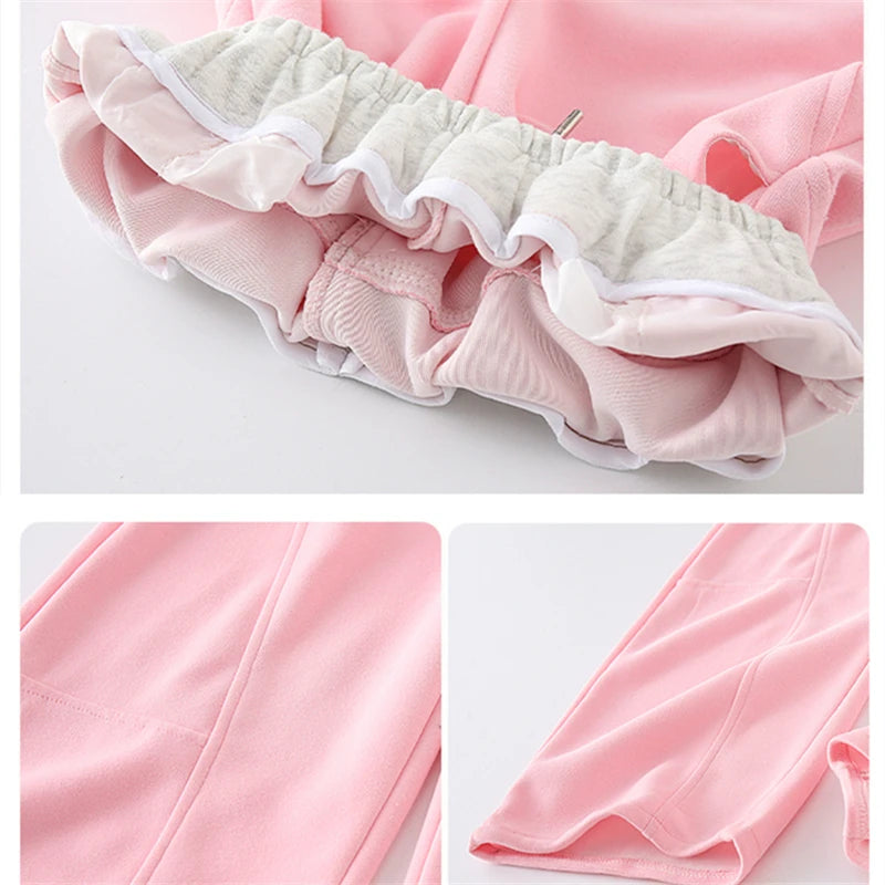 New Autumn Girls Sports Drawstring Pants Pink Grey Color Kids Sporty Trousers Trackpants Children Cotton Knitted Sweatpants