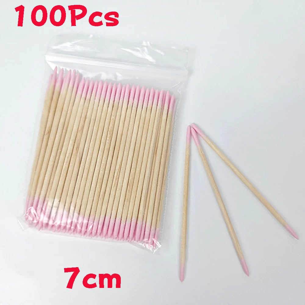 100/300/500Pcs Nails Wood Swab Cleaning Sticks Bud Tip Wooden Cotton Head Manicure Detail Corrector Nail Polish Remover 10cm