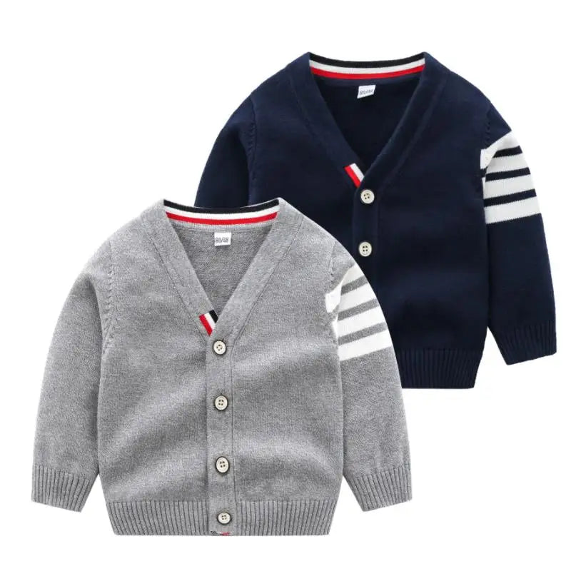 Children's Korean sweater boys Spring Autumn striped pure cotton cardigan 1-7Y