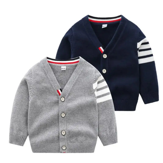 Children's Korean sweater boys Spring Autumn striped pure cotton cardigan 1-7Y