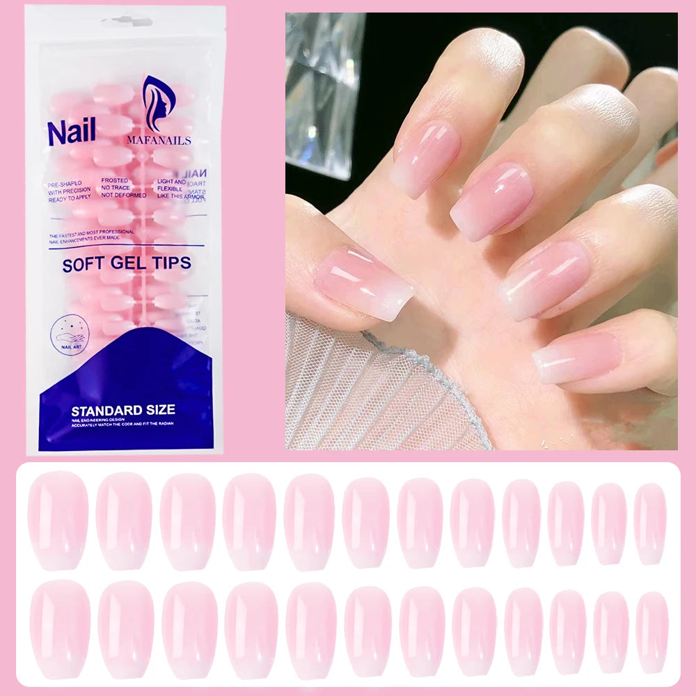 120Pcs Glossy Medium Coffin Press On Nails Pink Gradient French Fake Nails Acrylic Full Cover Ballerina False Nails For Women