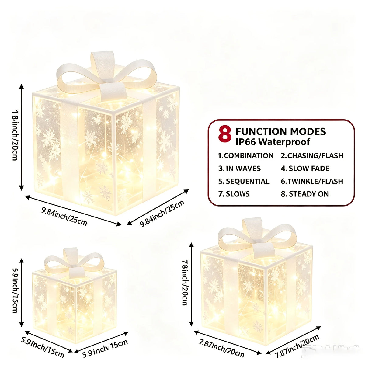 3Pcs Christmas Lighted Gift Boxes LED Light-Up Present Boxes Christmas 3-Color Xmas Gift Boxes Christmas Tree Skirt Ornaments