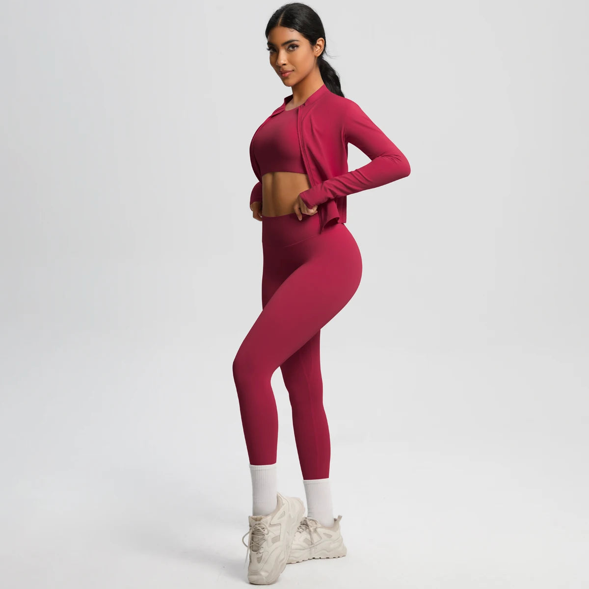 Yoga Three Piece Set for Women's Yoga Zipper Long Sleeves Sports Running Quick Drying Yoga T-shirt Push Up Female Pants Yoga Set