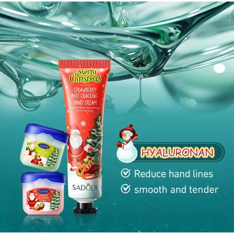 Hand Cream + Lip Balm Set Moisturizing And Non Greasy Reduce Finelines Gentle Care For Dryness Skin Christmas Gift Box