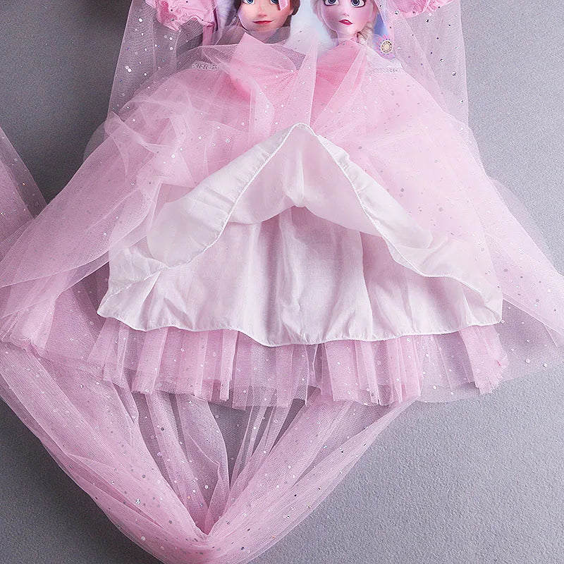 Disney Elsa Princess Dress with Cape Girls Dress Summer Kids Short Sleeve for Children's  2-8Y