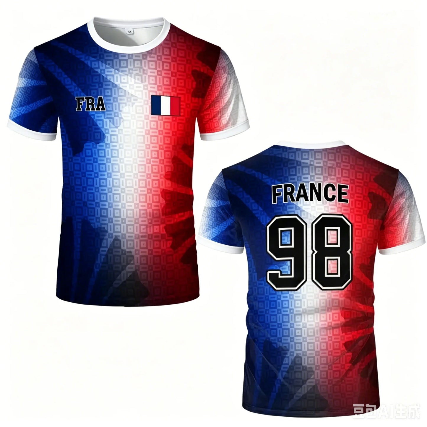 France Flag Print Soccer Jersey 3D Print Breathable Quick Dry Family Style for Kids Adults Outdoor Training Sports Fitness