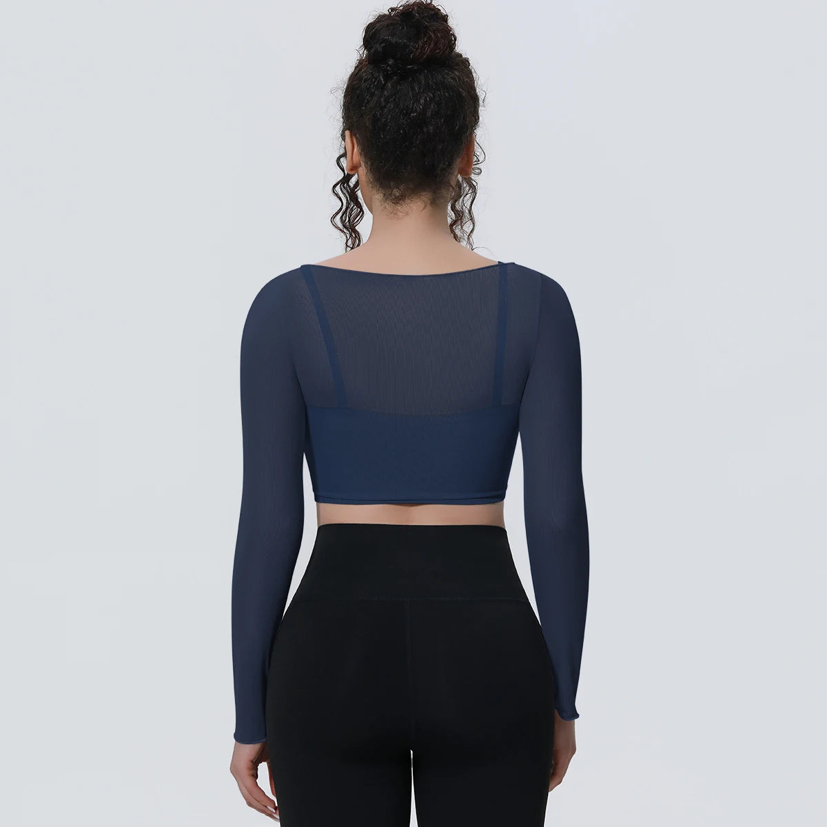 Woman Sports Yoga Long Sleeves Workout Top Solid Color False Two-piece Mesh Running Shirts with Chest Pad Summer Long Sleeves