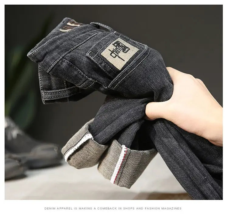 New Arrivals Men's Jeans High-end Brand Embroidery China Casual Slim Boyfriend Pants winter  Autumn Jeans Black Luxury Pants