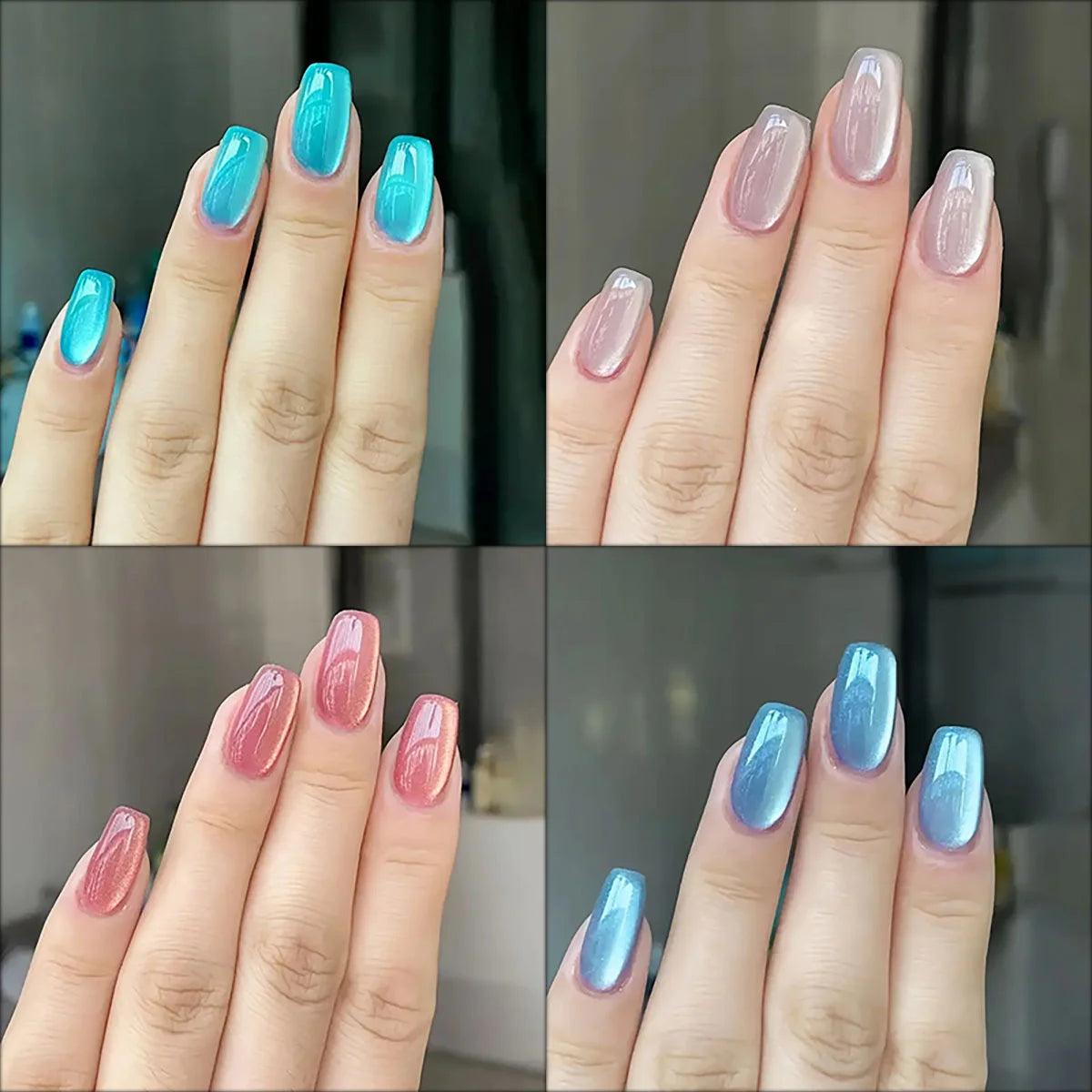 24pcs Glossy Cat's Eye Wearable Press On Nails Full Cover Nude Color Short Ballet False Nails Women Square Fake Nail Tips
