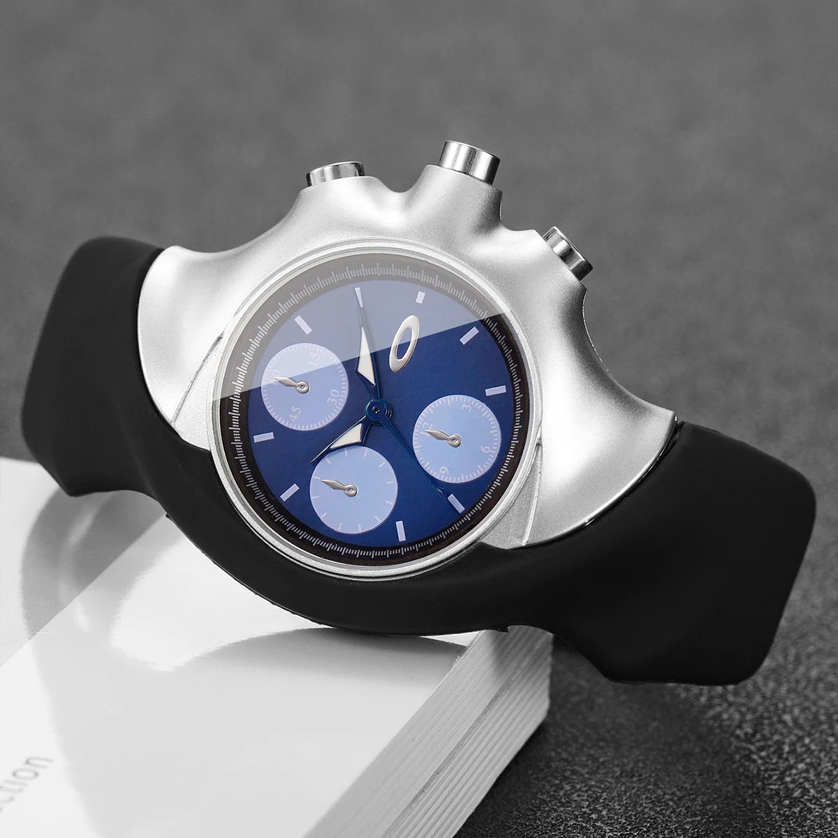 Fashion Sport Men Watch Big Dial Blue Dial Silicone Strap Quartz Wristwatch Casual Male Clock Relogio Masculino（Without Box）