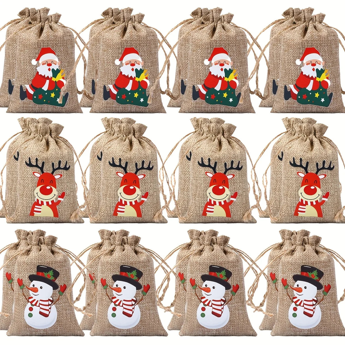 12/24Pcs Pack Christmas Gift Wrapping Bags with Drawstring Closure -for Small Trinkets, Apples, Candies,Gift for Holiday Parties