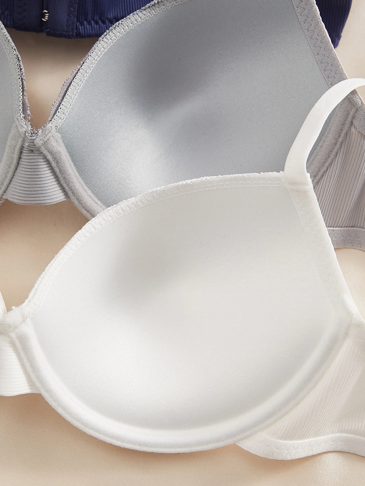 4Pcs/Set Solid Ribbed Women's Bras Lace Spliced Bow Push Up Bra Adjustable Daily Underwire Comfortable Bra
