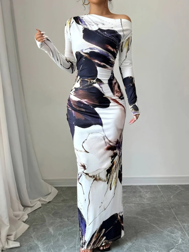 Elegant Slim Fit One-Shoulder Long Dress – Spring/Summer