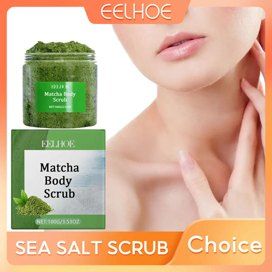 EELHOE Green Tea Body Scrub Dead Skin Remover Body Cleaning Deep Hydration Smooth Skin Care Sea Salt Exfoliating Body Scrub 100g