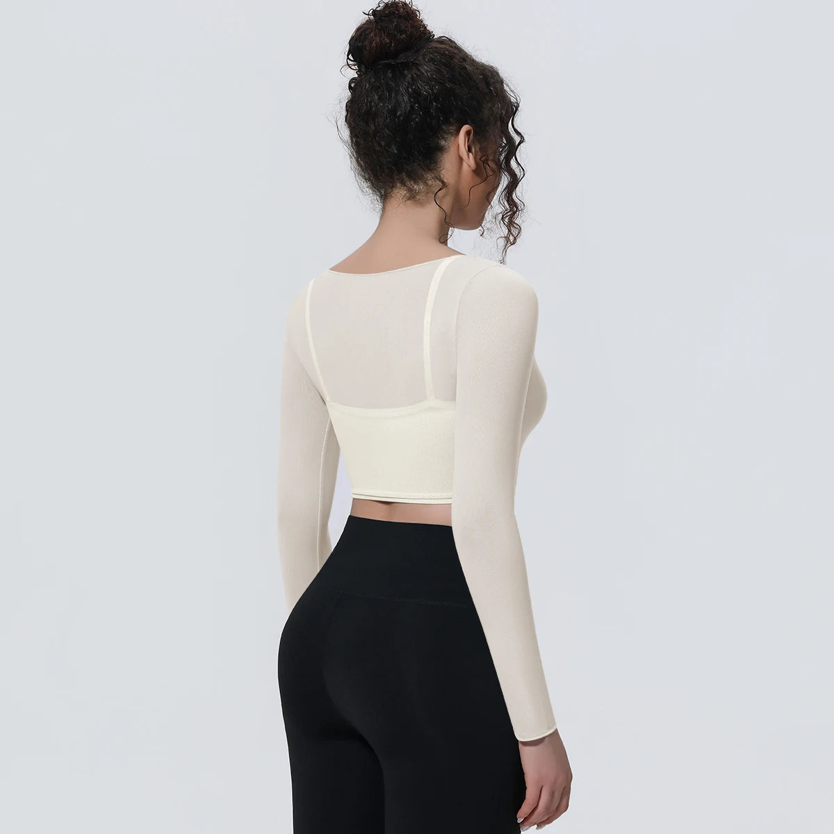 Woman Sports Yoga Long Sleeves Workout Top Solid Color False Two-piece Mesh Running Shirts with Chest Pad Summer Long Sleeves