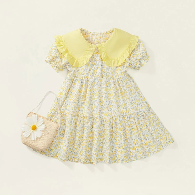 Baby Girls Summer Dress – Floral A-Line with Puff Sleeves, Ages 4–6Y