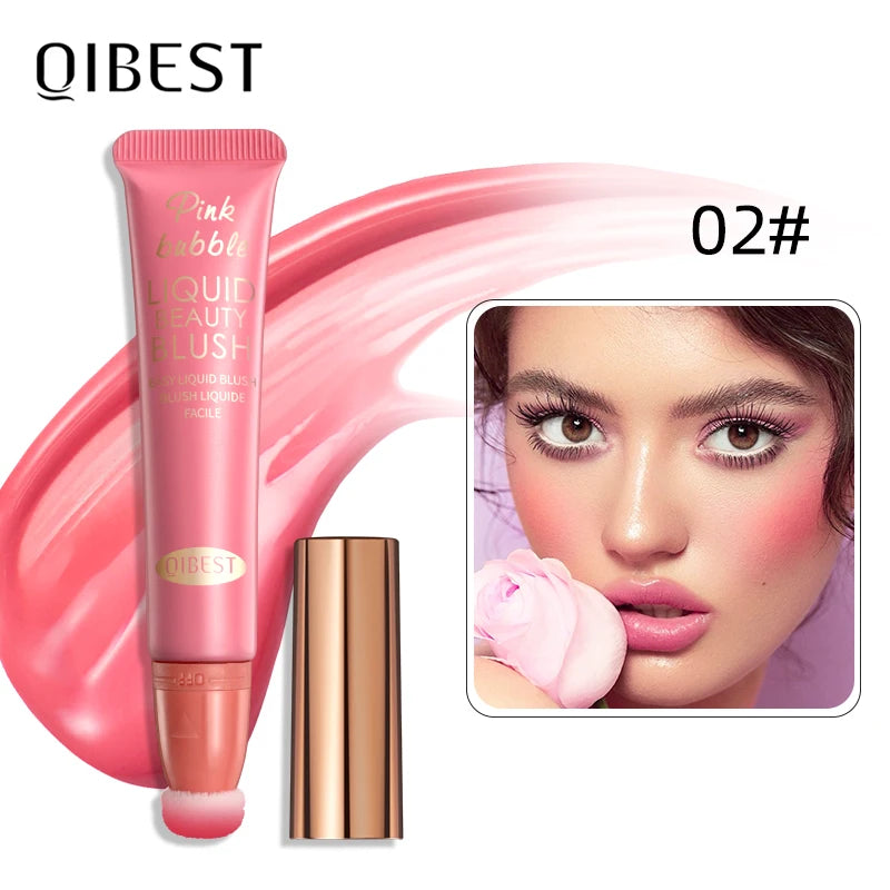 QIBEST Liquid Contour With Cushion Applicator Highlight Shimmer Natural Soft Moisturizing Cream Liquid Blush For Cheek Cosmetics