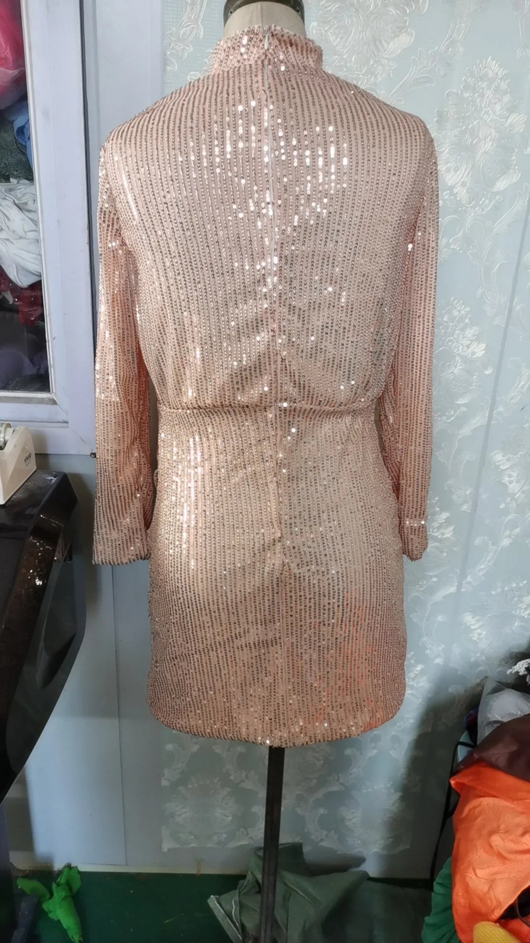 BKLD 2026 New Fashion Sequin Dress Women Clothing Sexy Night Club Outfits Long Sleeve Wrapped Hip Short Dresses Party Wear