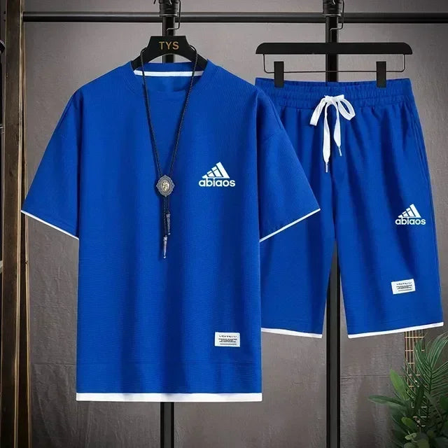 2026 Men’s Casual Waffle Sports Set – T-Shirt & Shorts