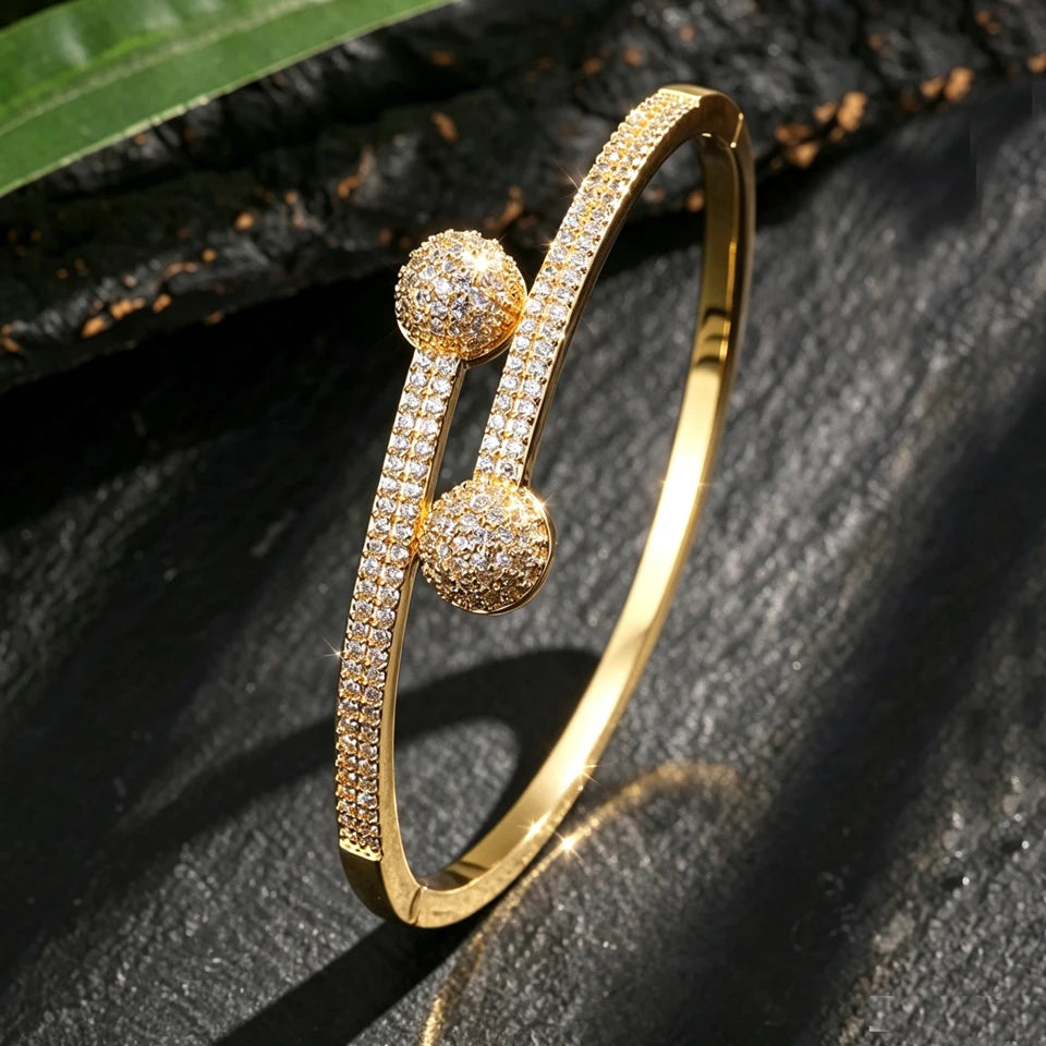 ZAKOL 14K Gold Plated Copper Cuff Bracelet for Women Micro Inlaid Dazzling Zircon CZ Luxury Wedding Party Jewelry