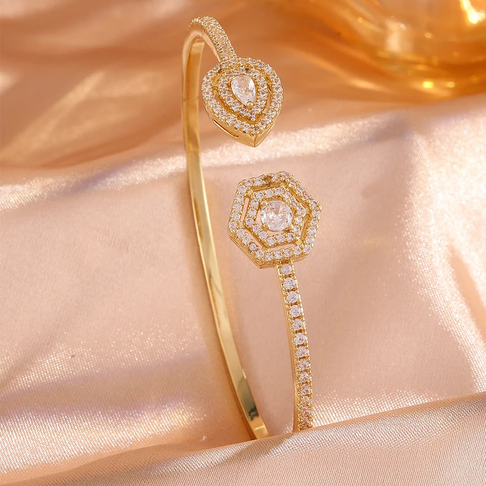 ZAKOL 5/1pcs Sparkling Zirconia Inlaid Stainless Steel Copper Bracelet Set for Women Luxury Shiny Zircon Stackable Jewelry Gift