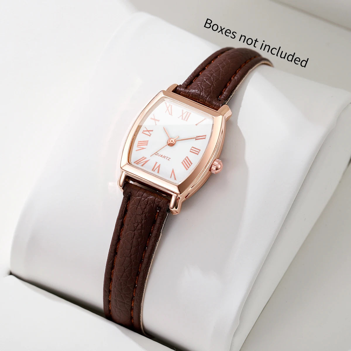 Elegant Tonneau Women Quartz Watch Leather Strap Roman Dial Fashion Ladies Wristwatches Relogio Feminino（Without Box）