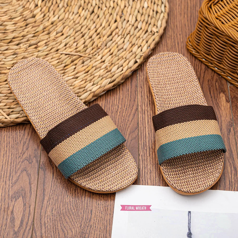 Summer Linen Flat Slippers for Women – Lightweight EVA Home Sandals | شباشب صيفية من الكتان للنساء – صنادل منزلية خفيفة من EVA