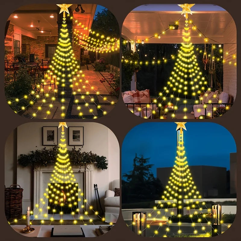 USB 180 LED Star String Lights -200CM, Waterfall & Tree Design for Indoor Outdoor Decor, Perfect for Parties, Wedding，Christmas