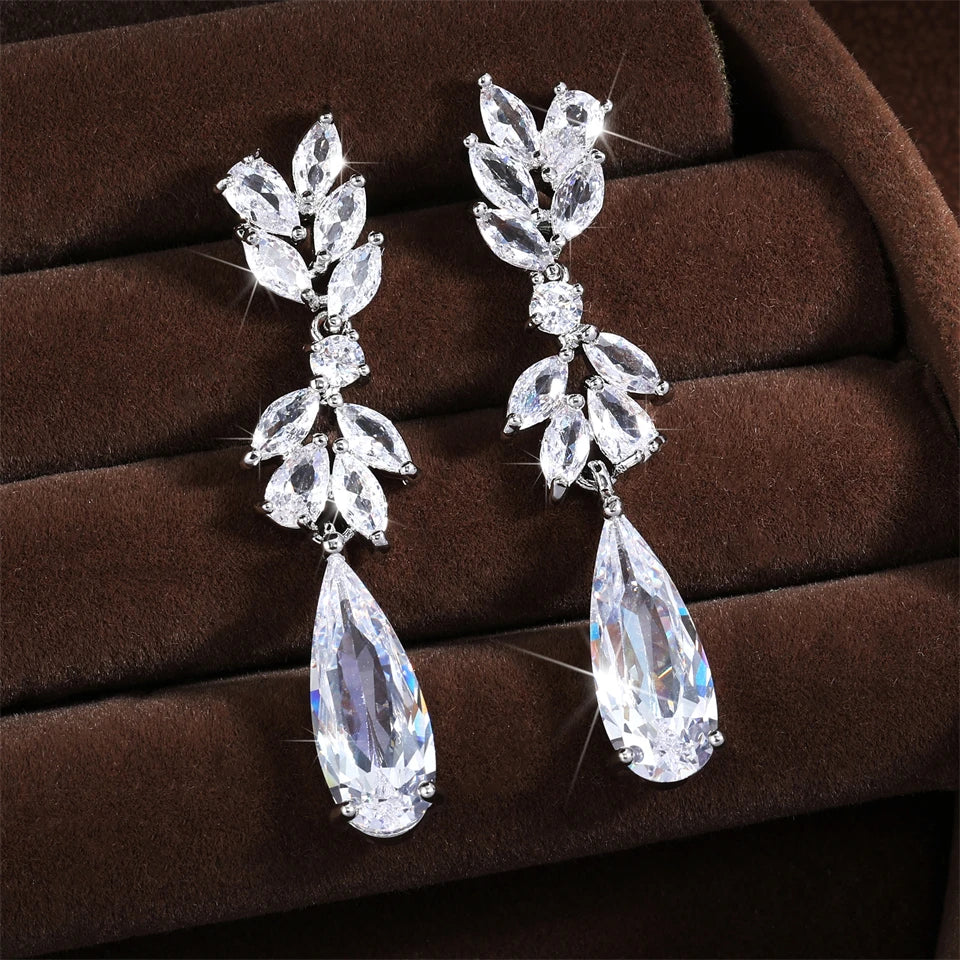 ZAKOL 9 Types Long Teardrop Shaped Cubic Zirconia Dangle Earrings for Women Gorgeous Sparkling CZ Bridal Earrings Jewelry Gifts