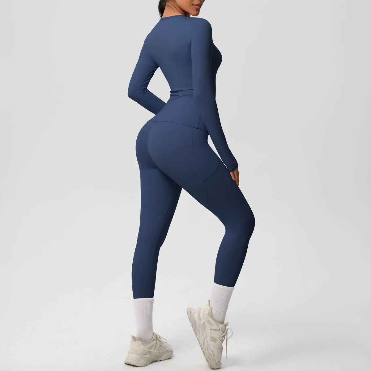 Summer 2PCS Women's Yoga Suit Solid Color High Stretch Slim Casual Long Sleeves Quick Drying Push Up Women Pockets Pants Set
