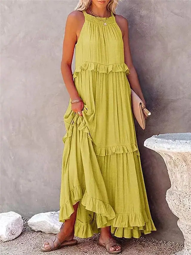 New Arrival Summer Vacation Halter Neck Long Dress – Backless Lace-Up Beach Style