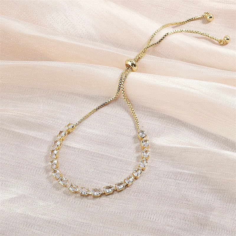 Adjustable Geometric Korean Fashion Water Drop Zirconia Crystal Bracelets Bangles for Women Party Jewelry Girls Birthday Gift