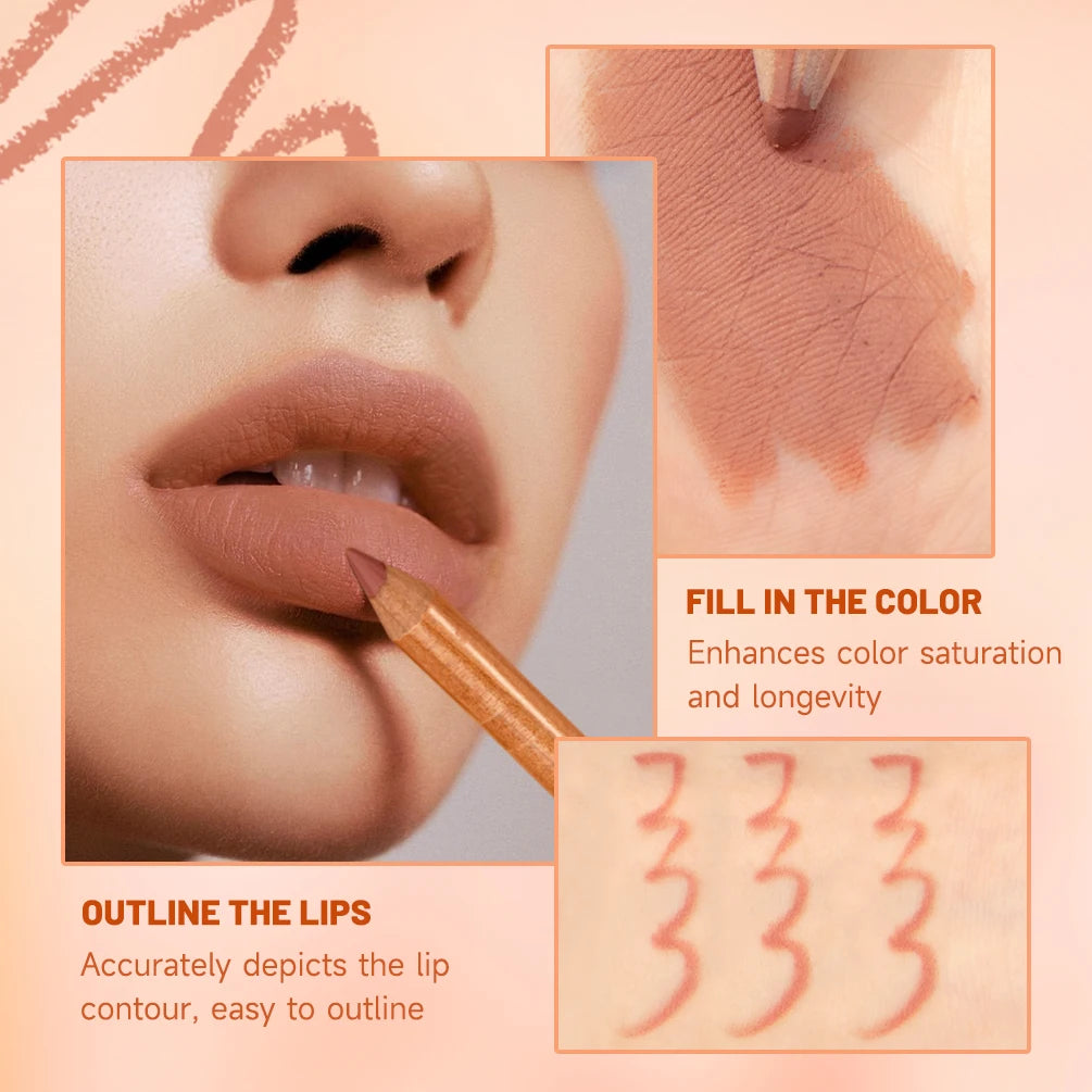 QIBEST Lip Liner Pencil Contour Matte Lipstick Pens Smudge Proof Silky Lipliner Not Easy Fade Outline Sculpt Lipliner Makeup Set