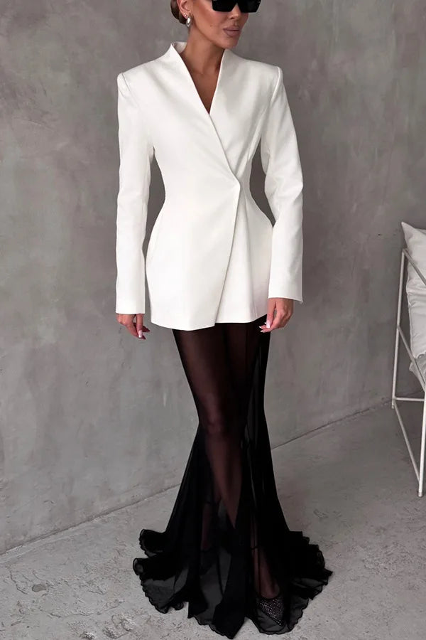 BKLD 2026 Spring New Long Sleeve Satin Tops Suits Solid Color Y2k Clothes Women Loose Elastic Mesh Skirt Two Piece Sets Outfits