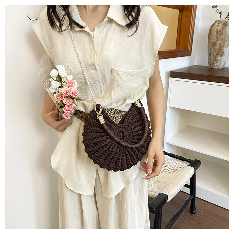 Handcrafted Shell Shaped Crossbody Bag Women's Beach Style Handbag City Simple Cotton Liner Soft round Shape Double Shoulder ...