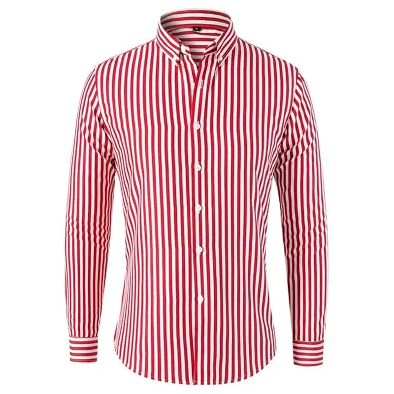 New mens Stripe Shirt Long Sleeve Printing Breathable T Shirts Lapel Basic Shirts for Men Lightweight Hawaiian Shirt  Streetwear