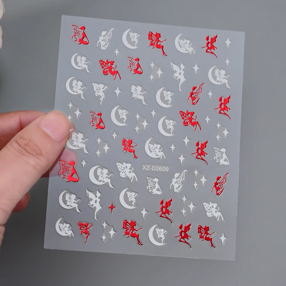 1Pc 3D Red Love Heart Nail Art Stickers Rose Flower Lip Self Adhesive Decals Valentine' Day Nail Sliders For Manicure Decoration