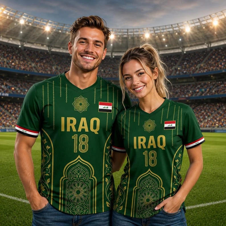 Iraqi football fan jerseys V-neck jerseys Arabic-patterned T-shirts children's gifts match uniforms cycling and hiking gear