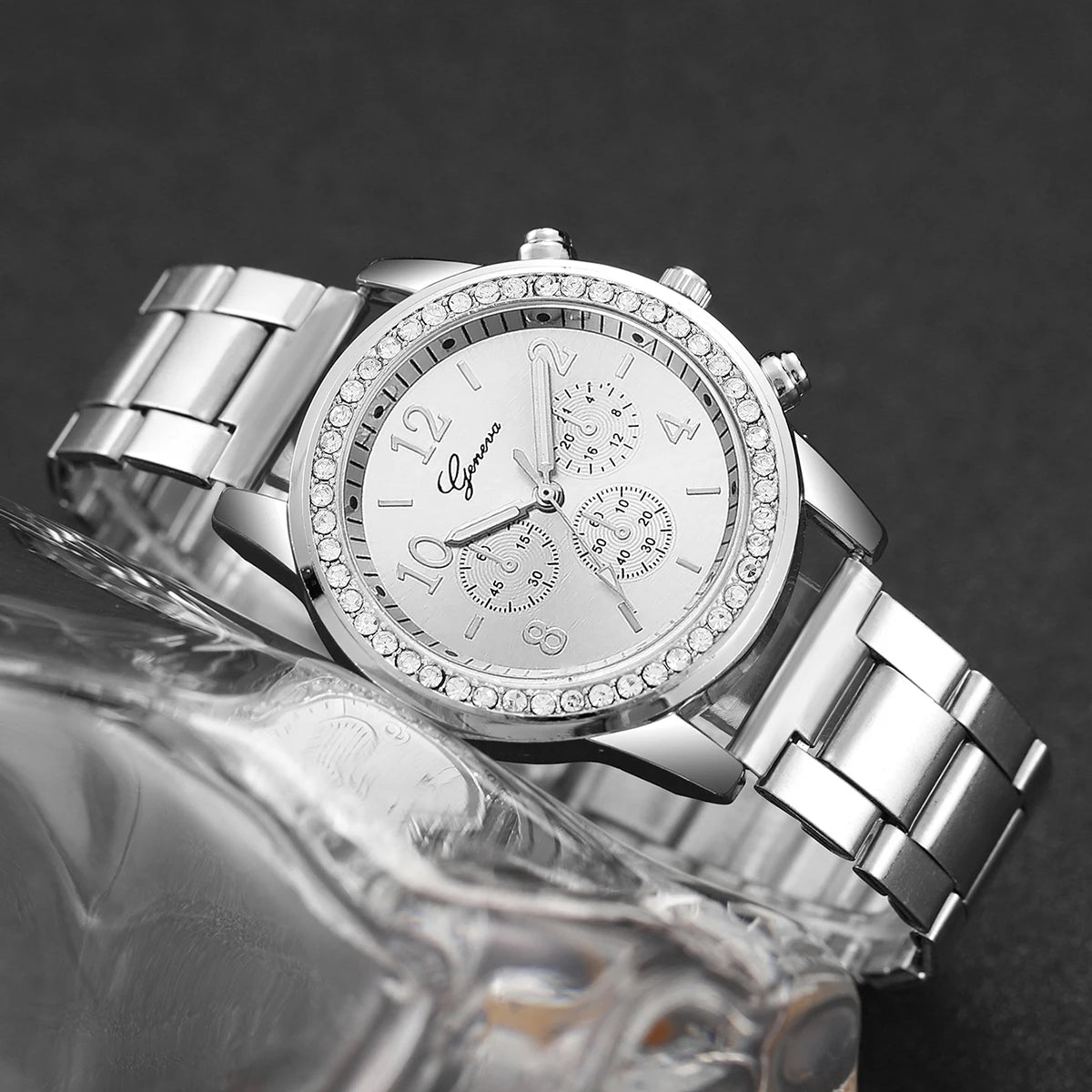4PCS/Set Fashion Rhinestone Women Watches Luxury Steel Band Ladies Quartz Watch Bracelets Set Reloj Mujer（Without Box）