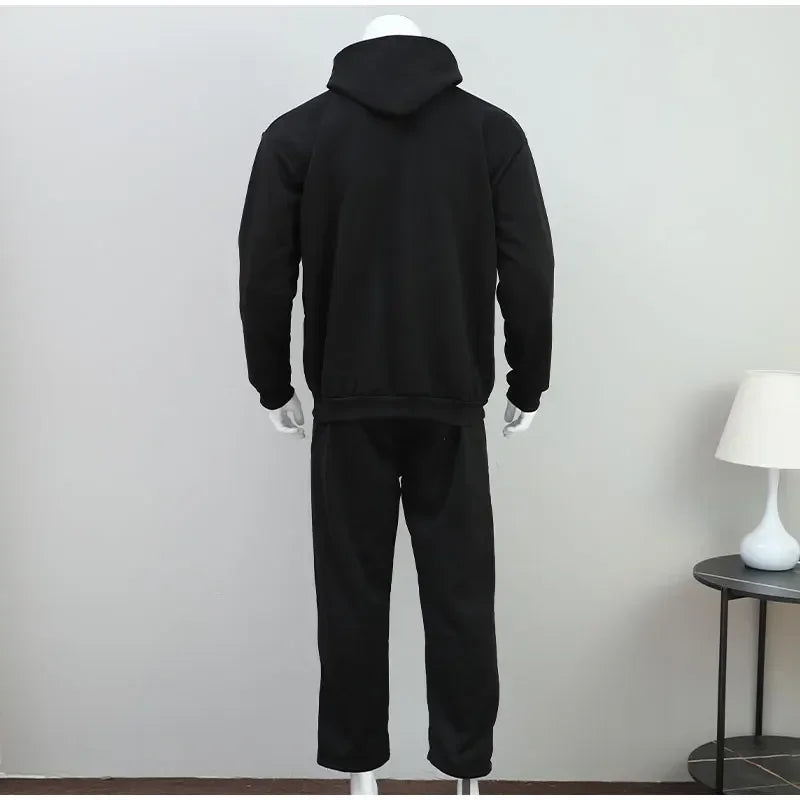 Solid Couple's Hooded Sweatshirt 2 Piece Set Casual Loose Sweatpants Suit Autumn Male Jogging Sweatshirt Trousers Outfits Suits