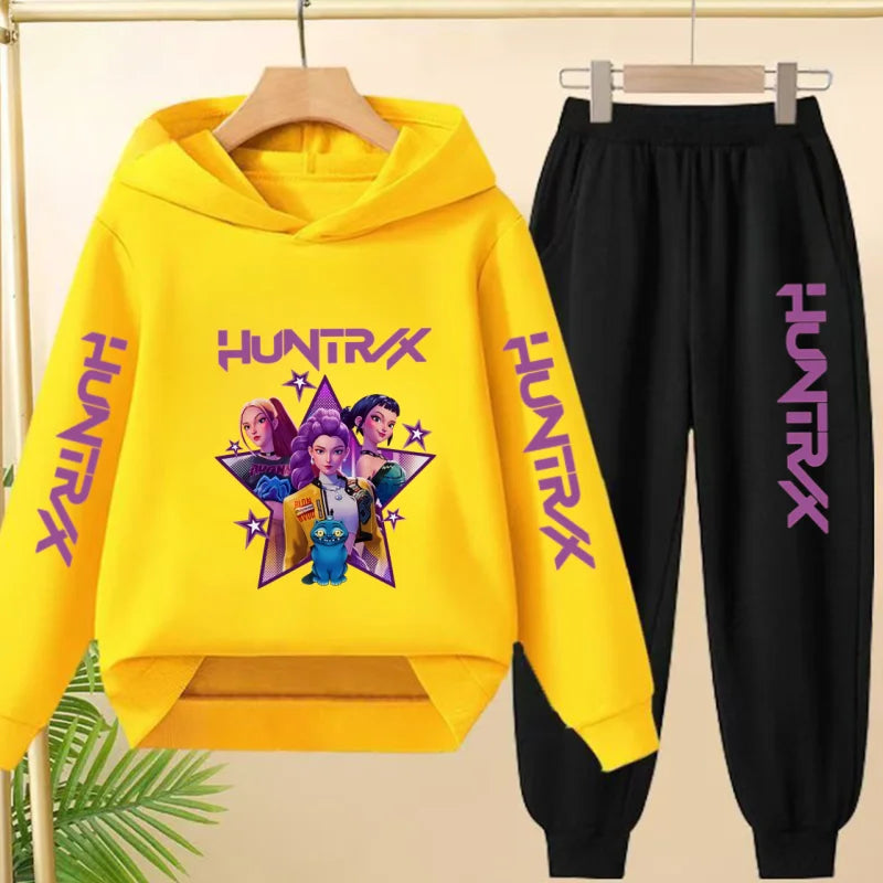 Kids Hot-selling Hoodie Golden Korean Wave Girl Group Cartoon Sweatshirts+Pants Boys Girls Toddler Sports Top 3-12Yrs Casual Set