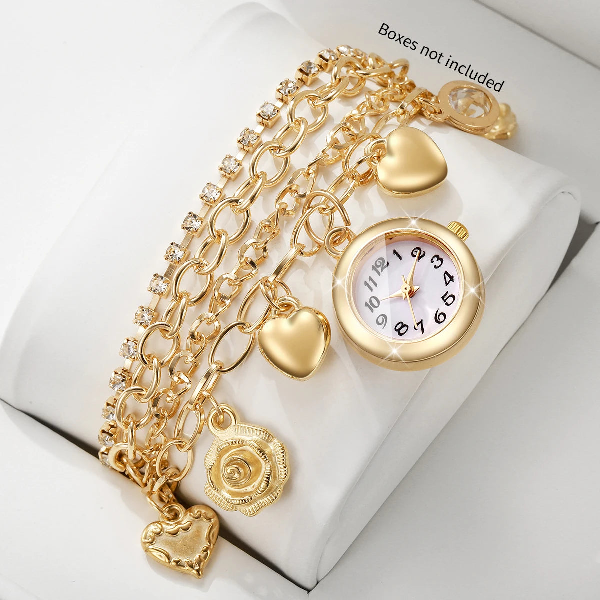 Fashion Multi‑Layer Bracelets Women Quartz Watch Heart Flower Charm Rhinestone Ladies Wristwatches Relogio Feminino（Without Box）
