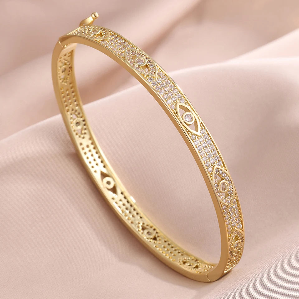 ZAKOL 5/1pcs Classic Stainless Steel Devil's Eye Bracelets Sparkling Zircon Bangles Fashion Gold Color Plated Stacking Jewelry