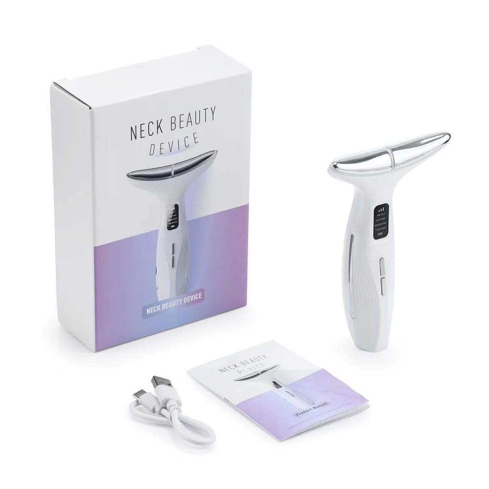 3 Color LED Face Neck Massager Beauty Device 3 Modes 3 Levels Home Use Vibration Lifting Anti Aging Improve Neck Lines Skin Care