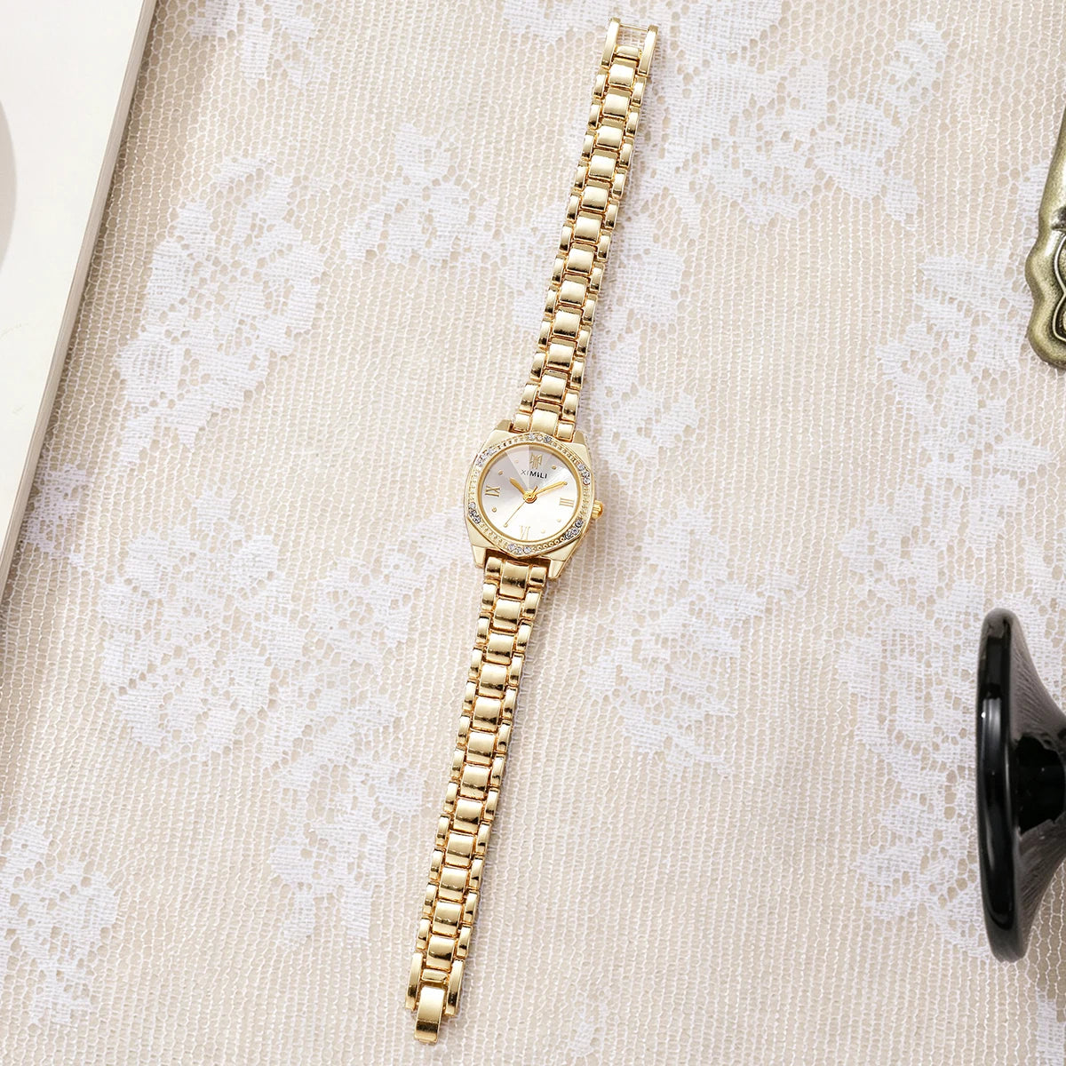 Elegant Rhinestone Roma Dial Women Quartz Watch Stainless Steel Bracelet Wristwatches Clock Gift Relogio Feminino（Without Box）